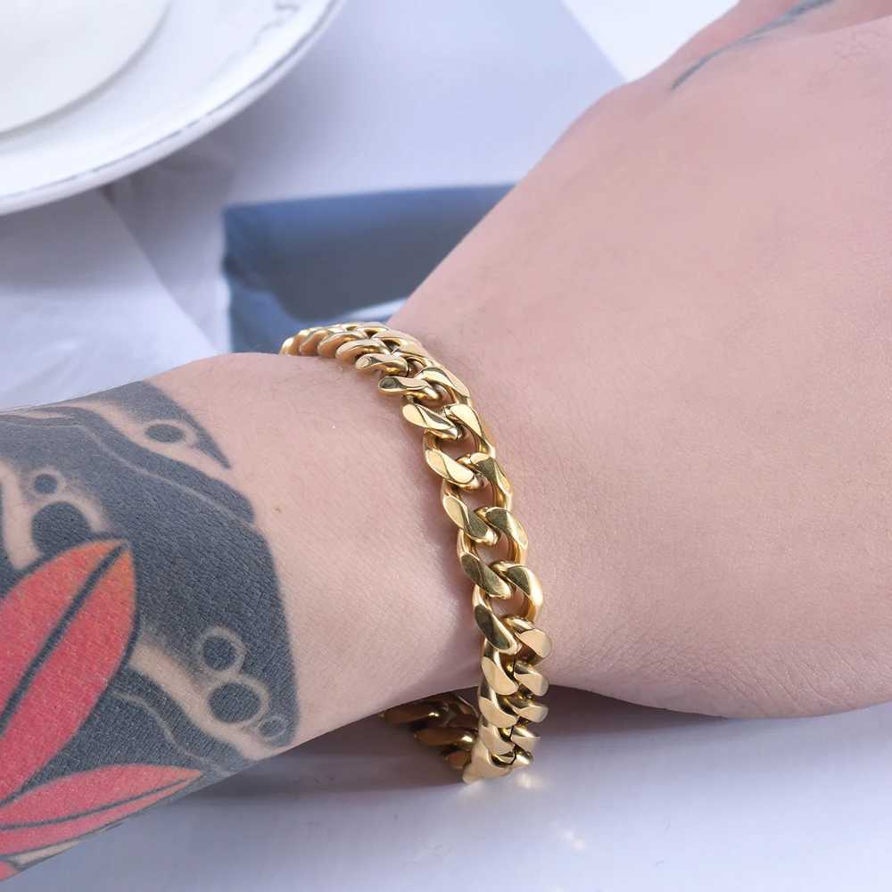 New 3-11mm Men Women Stainless Steel Curb Cuban Link Chain Bracelets Silver Color Black Gold Bracelet Jewelry Gift Accessories W250526