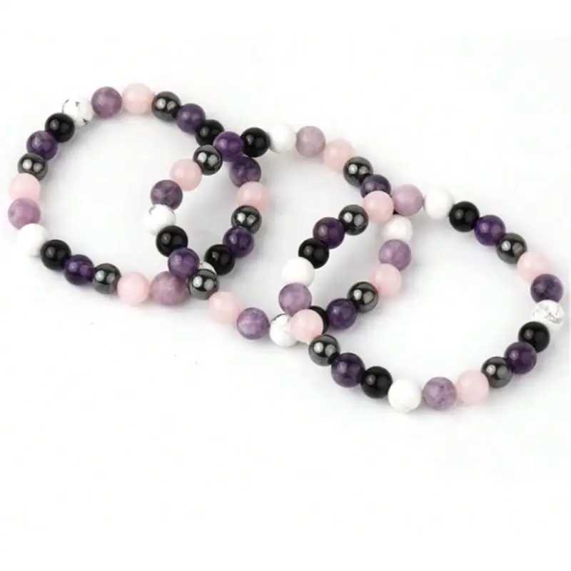 OAIITE Handmade Gifts Natural Stone Bracelets Men Women Jewelry Rose Quartz Hematite Lithium Howlite Amethyst Relieve Anxiety W250526