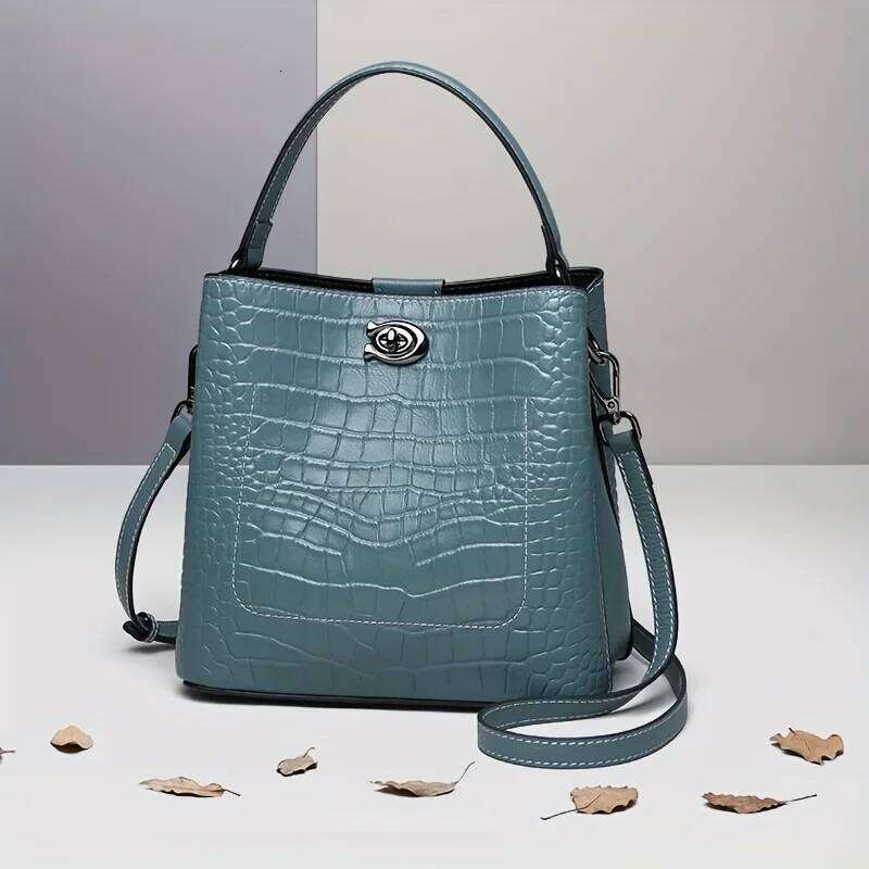 Free Shopping Bucket Large Capacity 2025 New Fashion Commuter Joker Crocodile Handbag Shoulder Slung Mother Bag