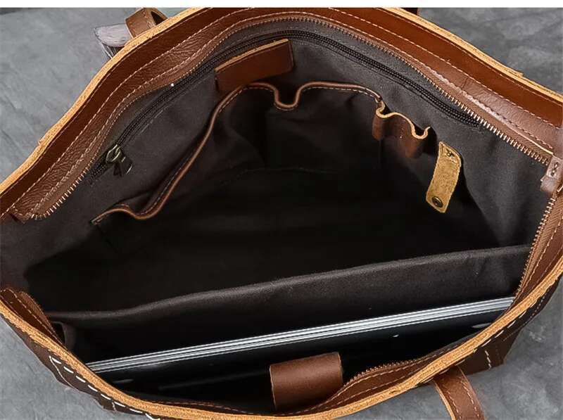 Fashion Vintage High Quality Genuine Leather Men's Tote Real Cowhide Large Capacity Handbag Big Laptop Shoulder Bag