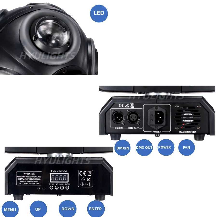 LED Moving Head 8x15W RGBW 4in1 With Halo RGB 3in1 Football Light 360 Infinite Rotation Beam Strobe DJ Bar DMX 512 Stage Effect XJ250527