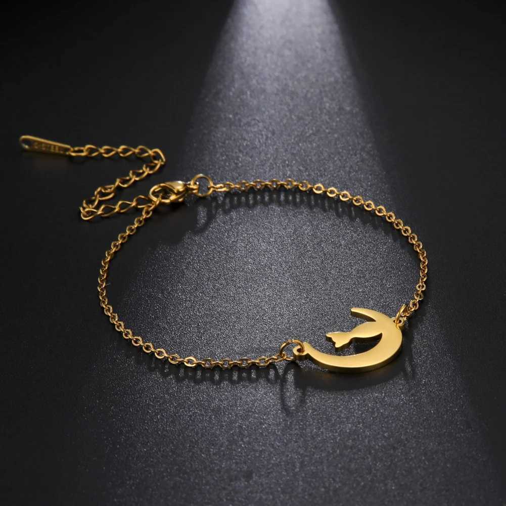 Skyrim Crescent Moon Cute Cat Bracelets for Women Stainless Steel Charm Bracelets Jewelry Mothers Day Gift Wholesale W250526
