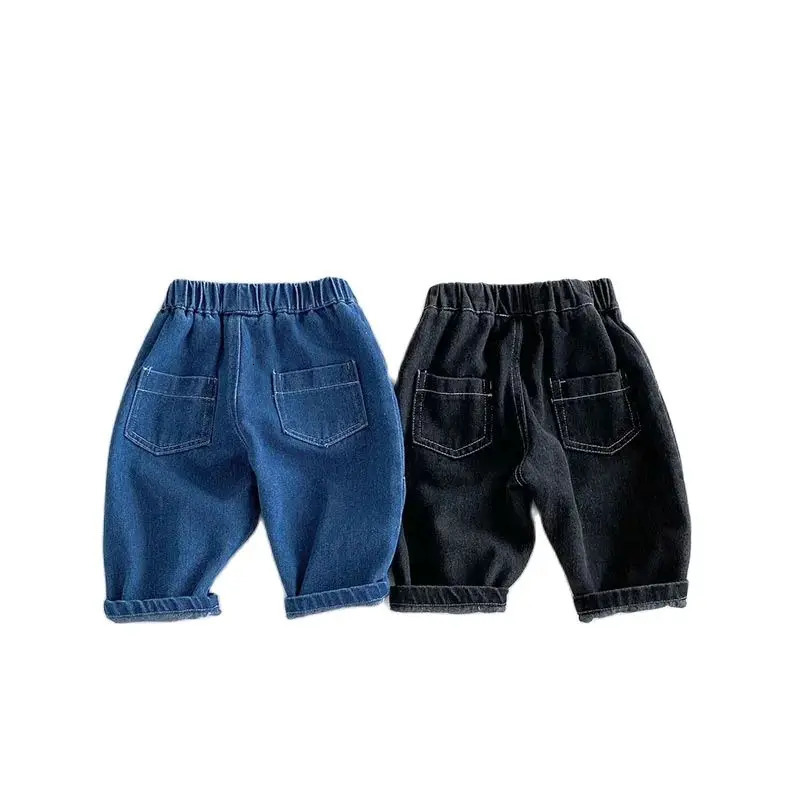 Kids Jeans 9M5T Children Girls Solid Color Denim Blue Pants Baby Boys Cute Casual Trousers 250527