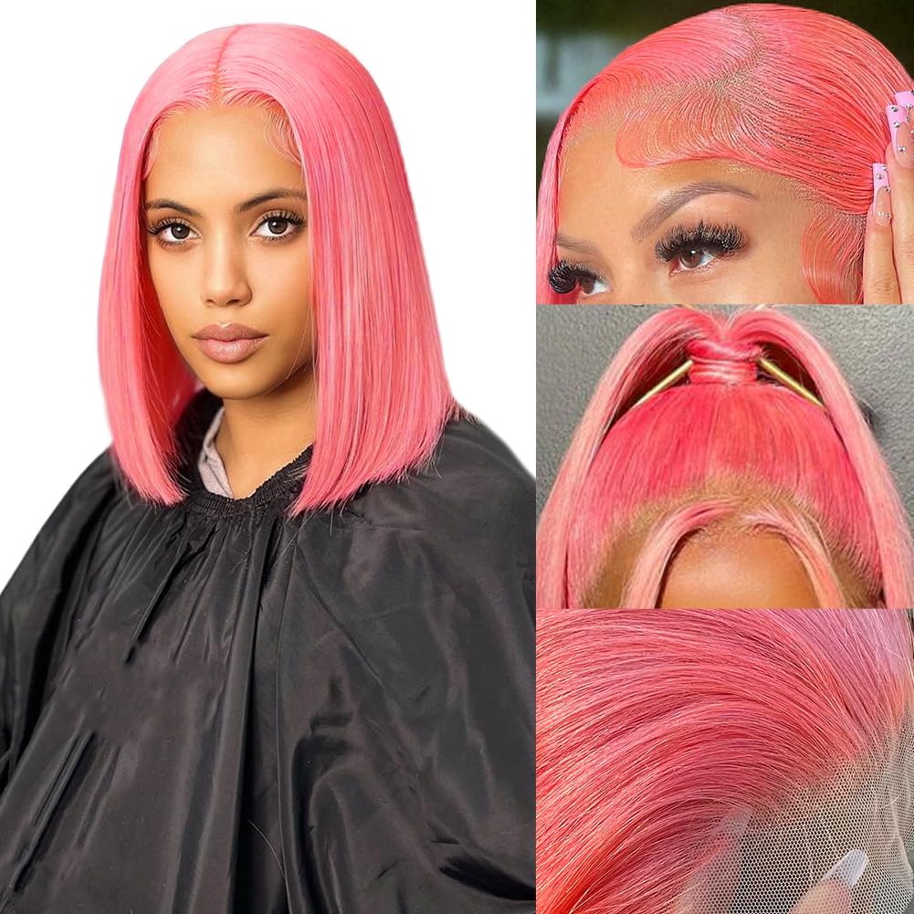 Baby Hair Straight Bob Orange Simulation human Hair Pixie Cut Peruvian Lace Frontal Wig For Women 13x4 HD Glueless Transparent Lace Front Synthetic Wi