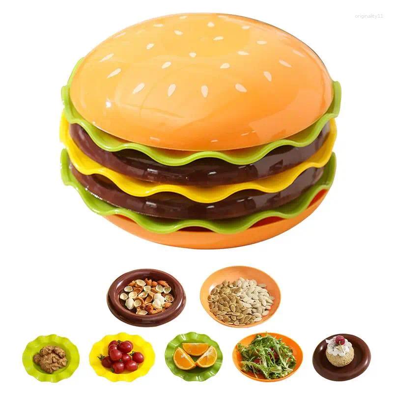 Plates Stackable Hamburger Plate Set Burger 6 Layers Mini Dinner High Value Bone Spit Funny Sauce Containers Table Decor