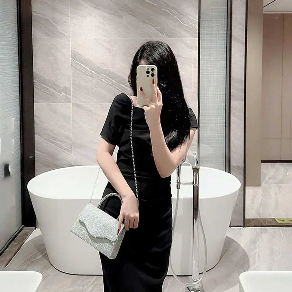 Bright Silk Evening Bag Women Elegant Fashion Banquet Clutch Chain Shoulder Bags Luxury Purse Female Wedding Party Handbags W250527