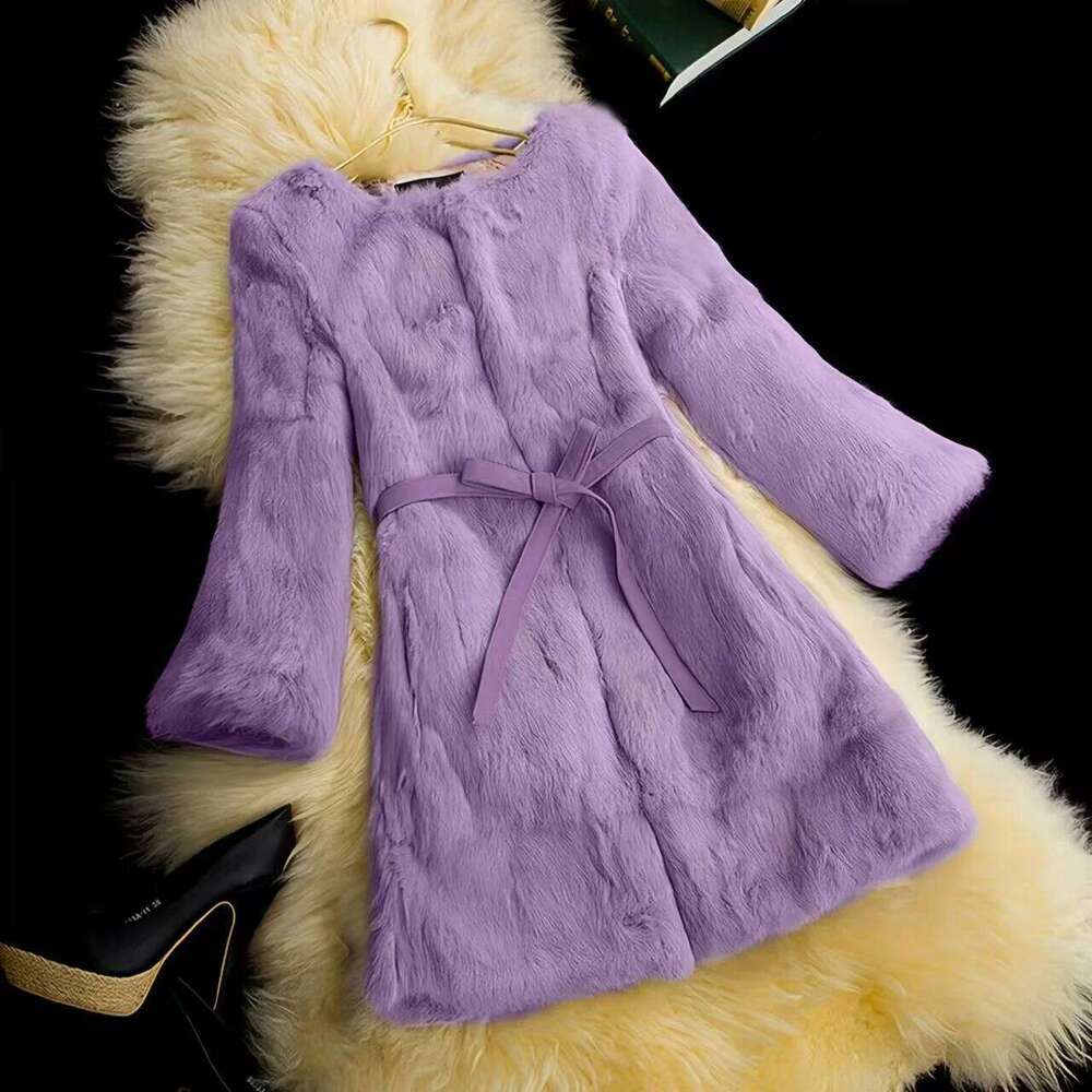 Real Genuine Natural Full Pelt Rabbit Fur Coat Brand Fashion Jacket For Women Outwear Lady Casual
