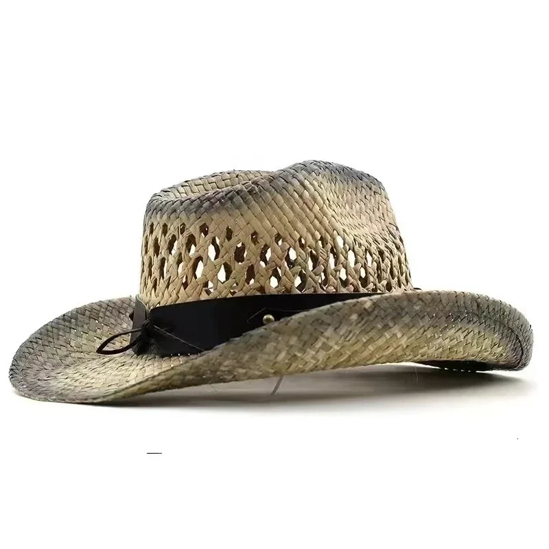 Hollow straw hat Straw Cowboy Hats WesternBeach Felt Sunhats Party Cap for Man Women3colors summer jazz straw hat 250526