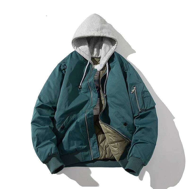 Men Bomber Solid Autumn Winter Pilot Jacket Women Vintage Fashion Hooded Baseball Coat Casual Windbreak Parkas Red Pink