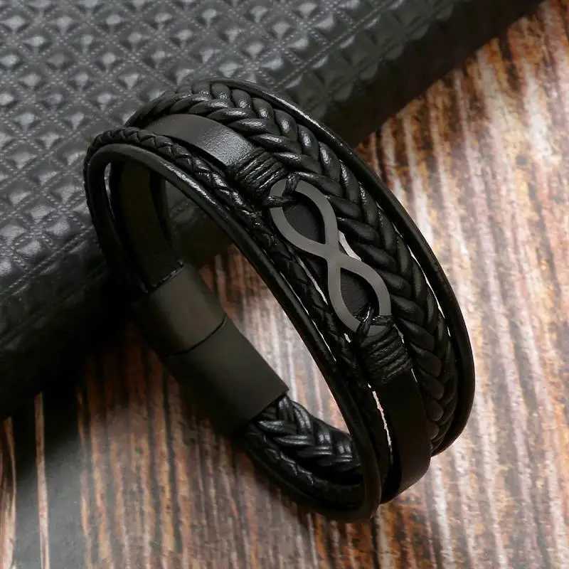 Infinity Symbol Charm Multi-Layer Leather Bracelet for Men Stainless Steel Punk Male Bangle Jewelry Gift W250526