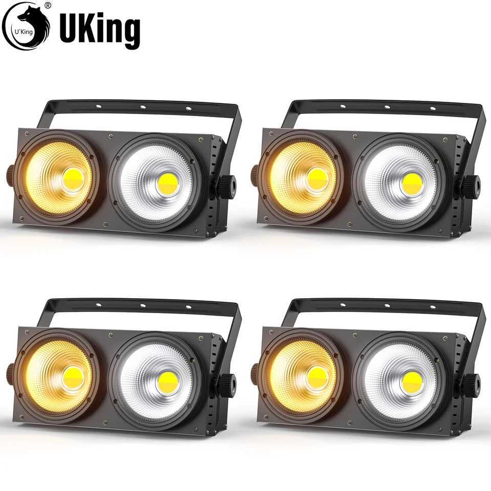 UKing 4Pcs 200W Double Color COB Par Lights Two Eyes Fill Light Lighting Outdoor Stage Light For Wedding Music Show Dance Party XJ250527