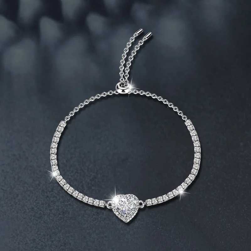 925 Sterling Silver Moissanite Heart Bracelet for women - Elegant Romantic Jewelry 925 silver jewelry W250526
