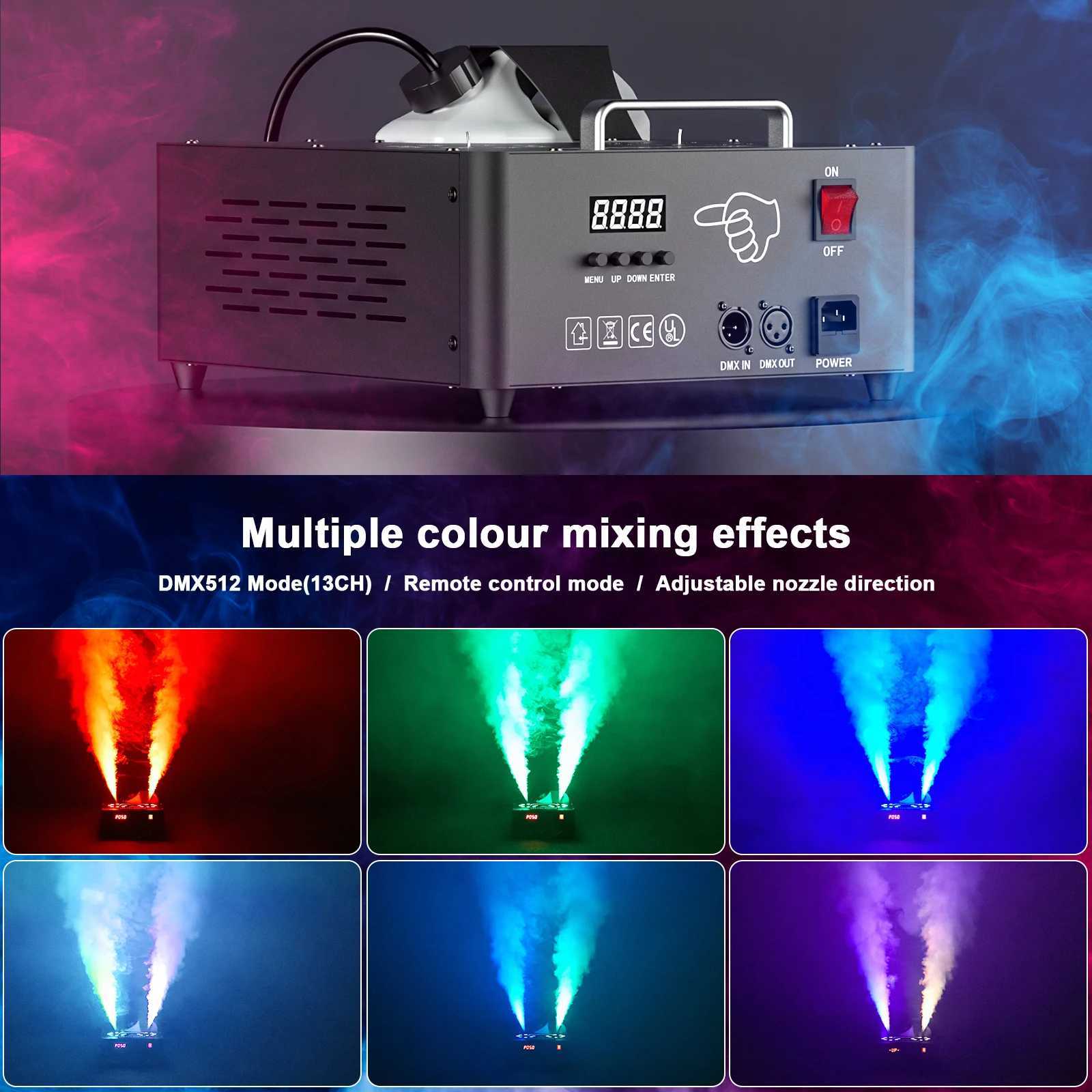 Fieryzeal 2000W Double-tube Adjustable Fog Machine DMX512 RGB 3in1 LED 13CH Smoke Machine Stage Colorful Spray for Party Banquet XJ250527