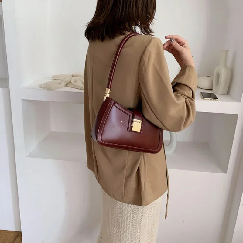 Shoulder Bags for Women Solid Color PU Leather Trend Lock Handbags Small Purse Hand Lady Zipper Clutch 250526