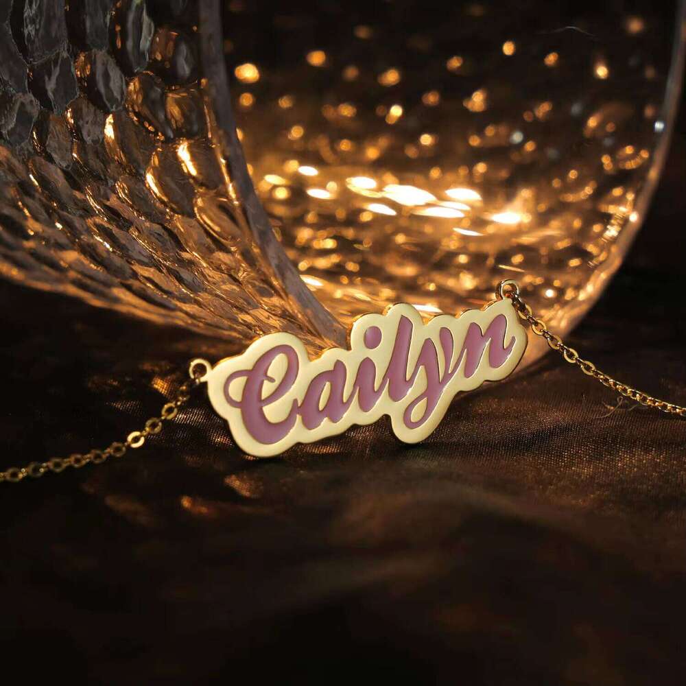 Stainless Steel Name Necklace Personalized Custom Enamel Letter With Different Color Charm Pendant for Women Wholesale