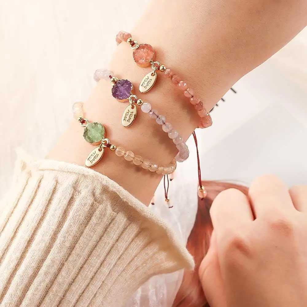 Women Charm With Stone Adjustable Bangle Weave Rope Bracelet Jewelry Natural Stone Handmade W250526