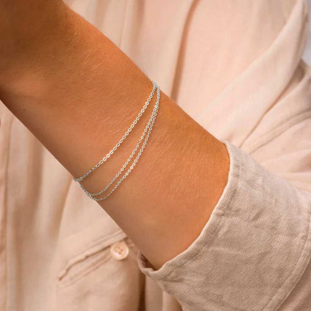 eManco Classic Dainty Chain Bracelet Women Trend Silver Color Hierarchical Stainless Steel Chain Bracelet For Women Jewelry W250526