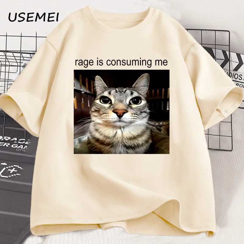 Rage Is Consuming Me Silly Staring Cat Meme Tee Shirt Casual Cotton Short Sleeve T-shirts Men Women Cat Lover T Shirt Oversized Z250527
