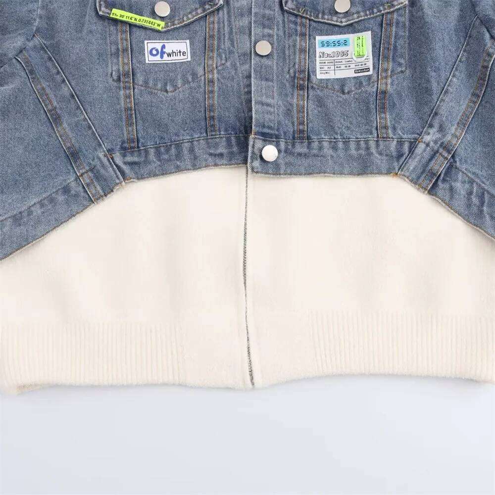 Autumn New Fashionable Women's Clothing Casual Elegant Design Sense Sweater Denim Patchwork Jacket Cardigan