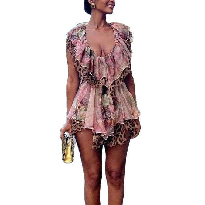 Women's Sexy Sleeveless Printed Dress with Irregular Hem and Ruffles 8150