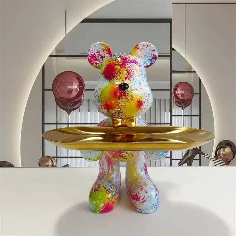 21cm Graffiti Bear Ornament Figurine Home Decoration Animal Statue Keys Storage Shelf Modern Room Sculpture Table Decor Gift Y250524