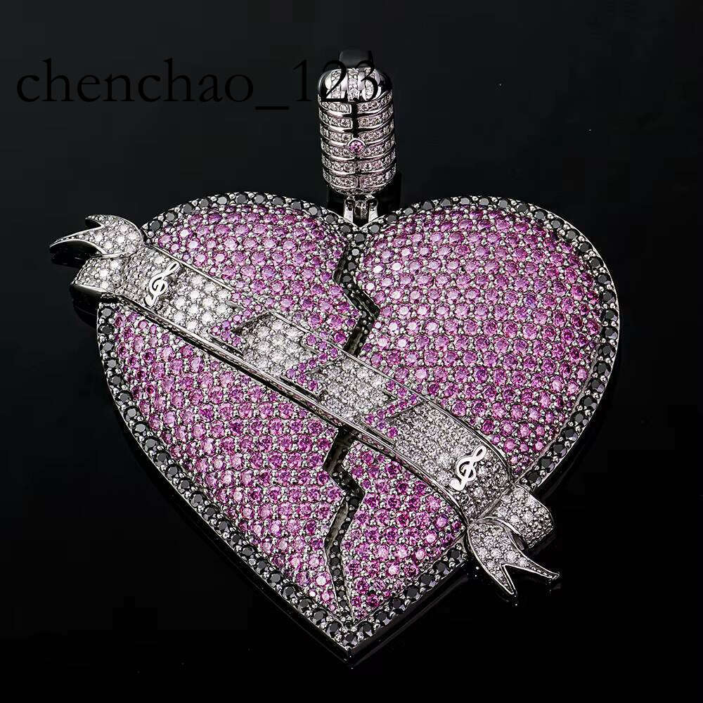 Custom Unisex Hiphop Gold Plated Sterling Sier Jewelry Pink Broken Heart Vvs Dia Mossanite Moissanite Pendant