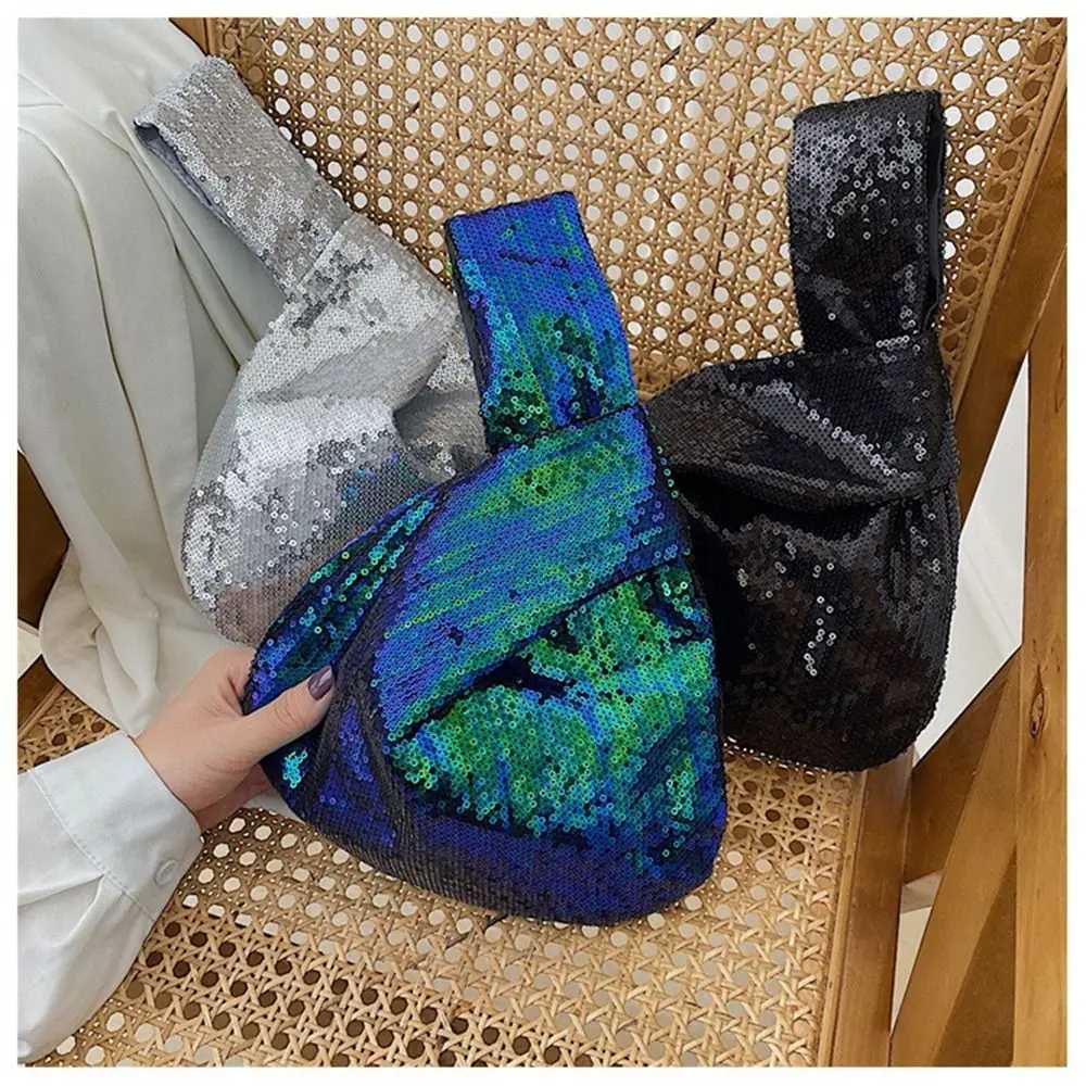 Women Girls Wrist Knot Bag Reversible Sequin Handbag Glitter Evening Clutch Purse Trendy Fashion Tote Bag W250527