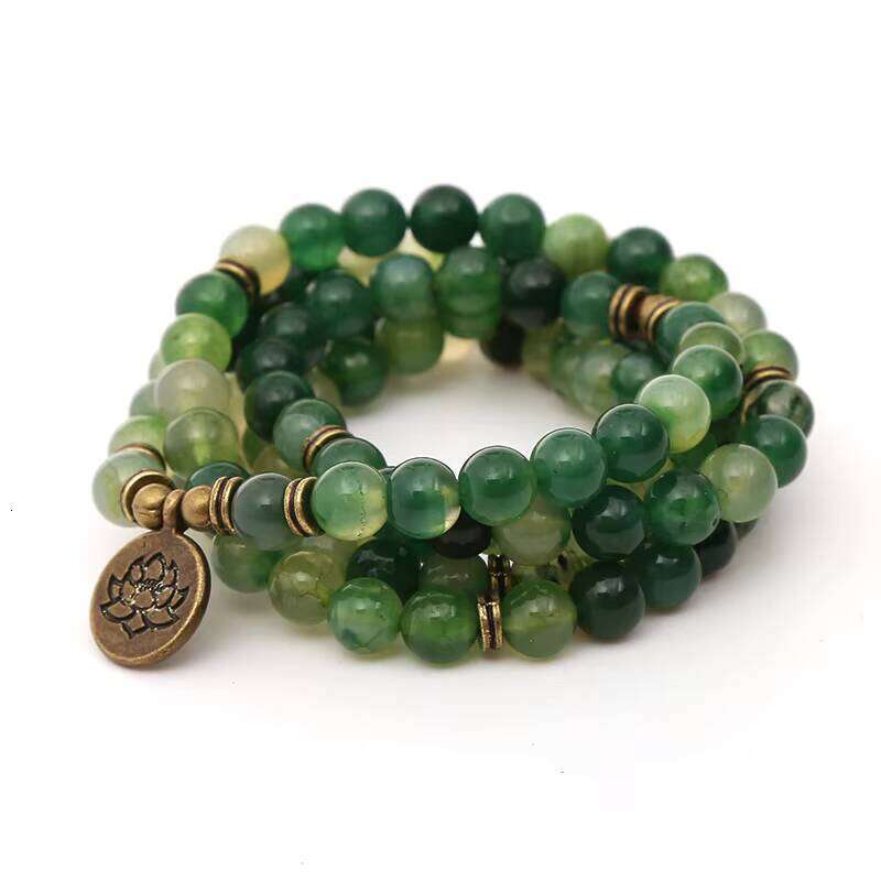 108 Mala Beads Green Dragon Agate Bracelet Handmade Jewelry