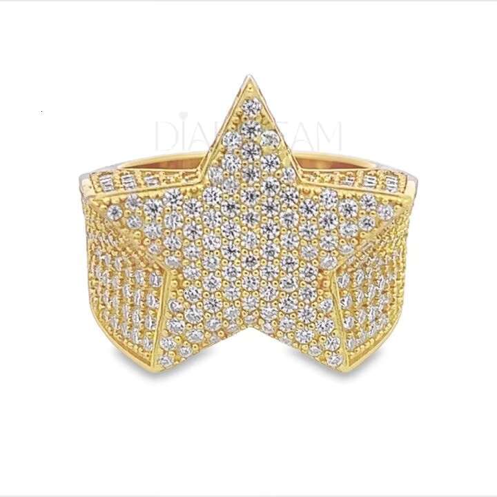 Unisex Hip Hop Fully Iced out VVS Moissanite Diamond Star Ring Custom Jewelry for Weddings and Parties round Cut Diamonds