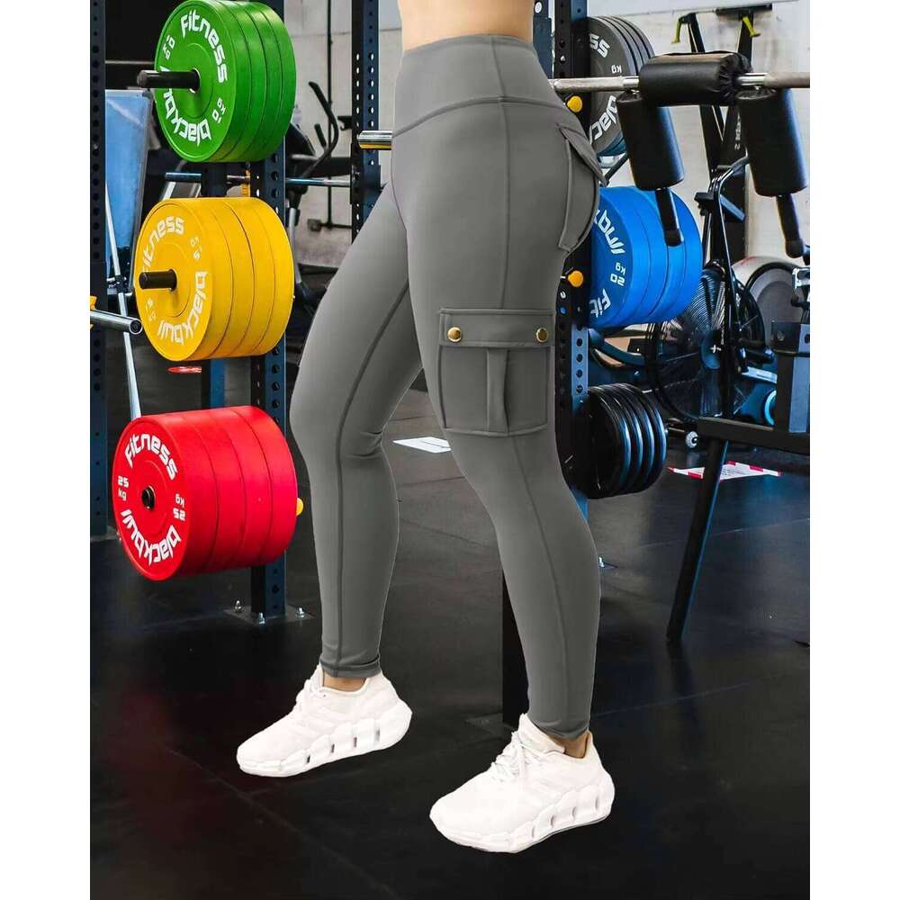 DHEssentials Women Girls Fashion Super Elastic High Waist Yoga Gym Fitness Tight Pants Workout Compression Cargo Pocket Leggings