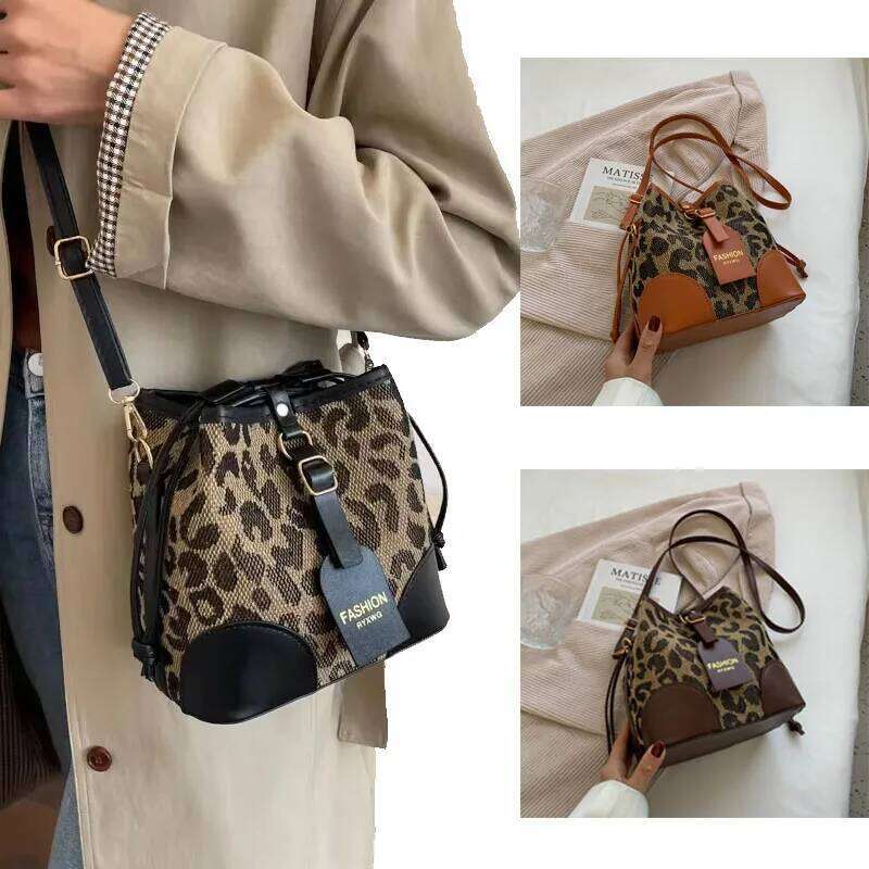 Leopard Small PU Leather Women Bucket Crossbody Bags 2024 Fall Designer Shoulder Bag Brand Ladies Handbag Lady Trend Tote