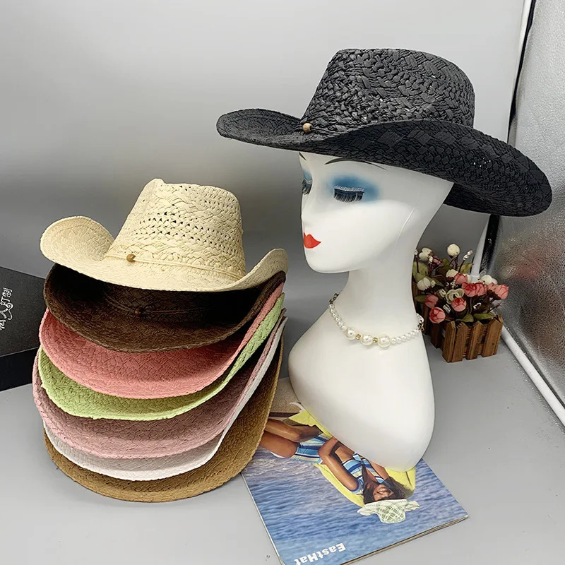 Western Hat Lafite Straw Cowboy Hat Hollow n Man and Women Can Wear Outdoor Beach Vacation Sun Hat INS Style Cowboy Hat 250526