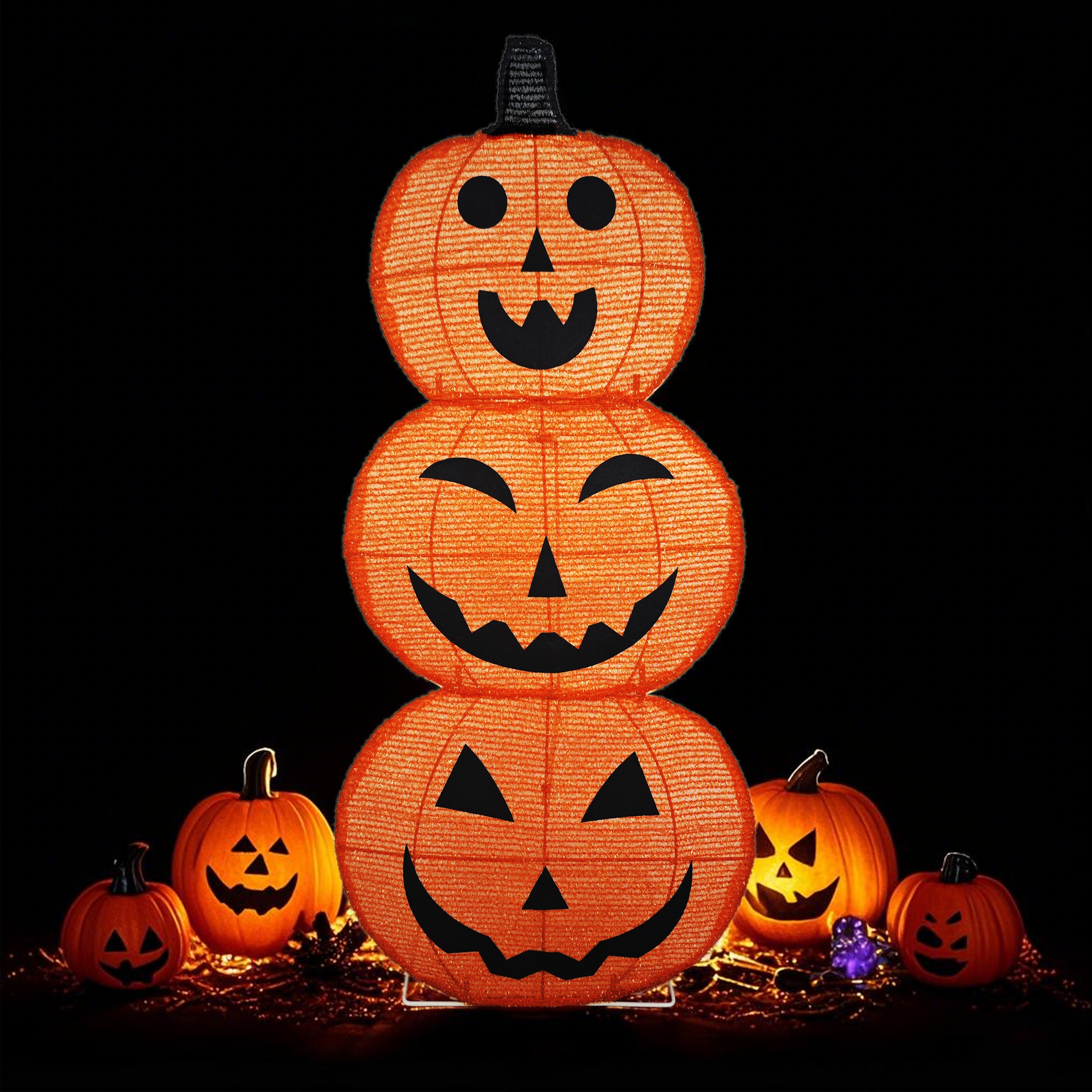 2D semi-three-dimensional three-section smiling pumpkin lanterns for Halloween festival