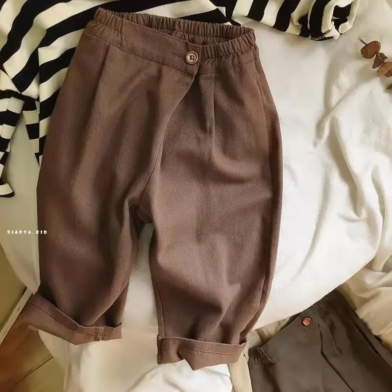 Childrens Korean Casual Pants for Babies Spring Boys and Girls Solid Color Loose Fitting Harlan Long 250527