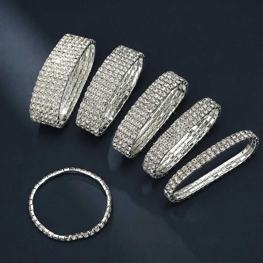 Fashion Shiny Multilayer Full Rhinestone Bracelets for Women Personality Gold Silver Color Elastic Bracelet Wedding Jewelry W250526