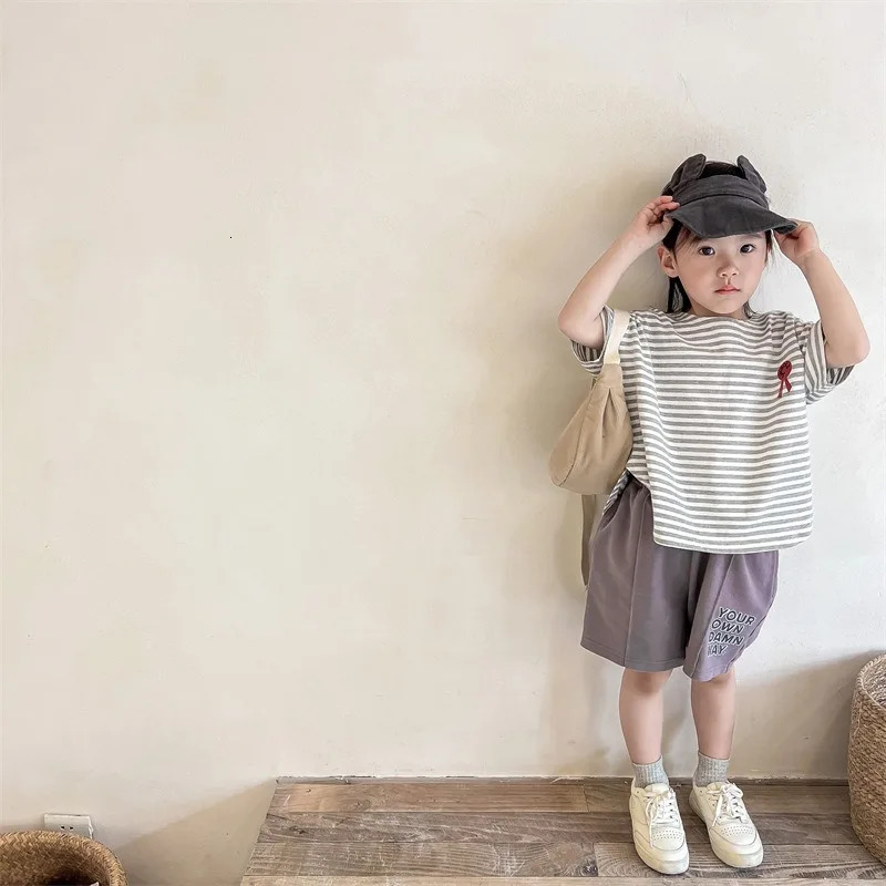 Korean Style Summer Child Shorts Washed Wide Leg Letter Print Casual Short Pants for Boys and Girls Kid Clothes B2282 250527