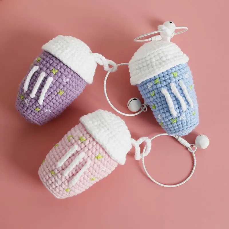 Creative Coffee Cup Crochet Keychain For Car Keys Keychains Cute Knitting Cup Pendant Keyrings Handmade Knitted Keychains 2024 W250526