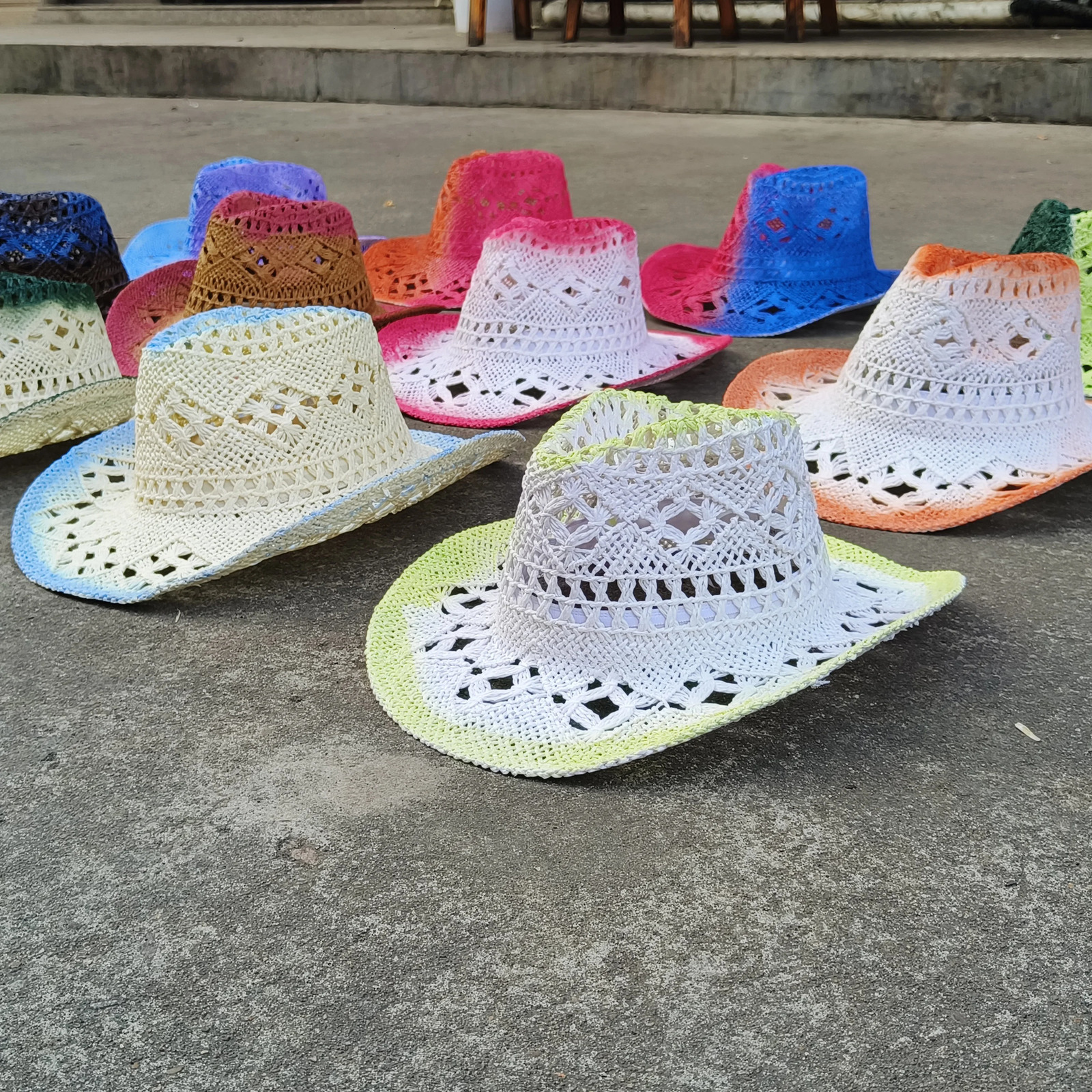 Western Cowboy Straw hat Hollow women Fashion Handknitted straw hat Party Outdoor summer cowboy Sunshade sombrero vaquero hombre 250526