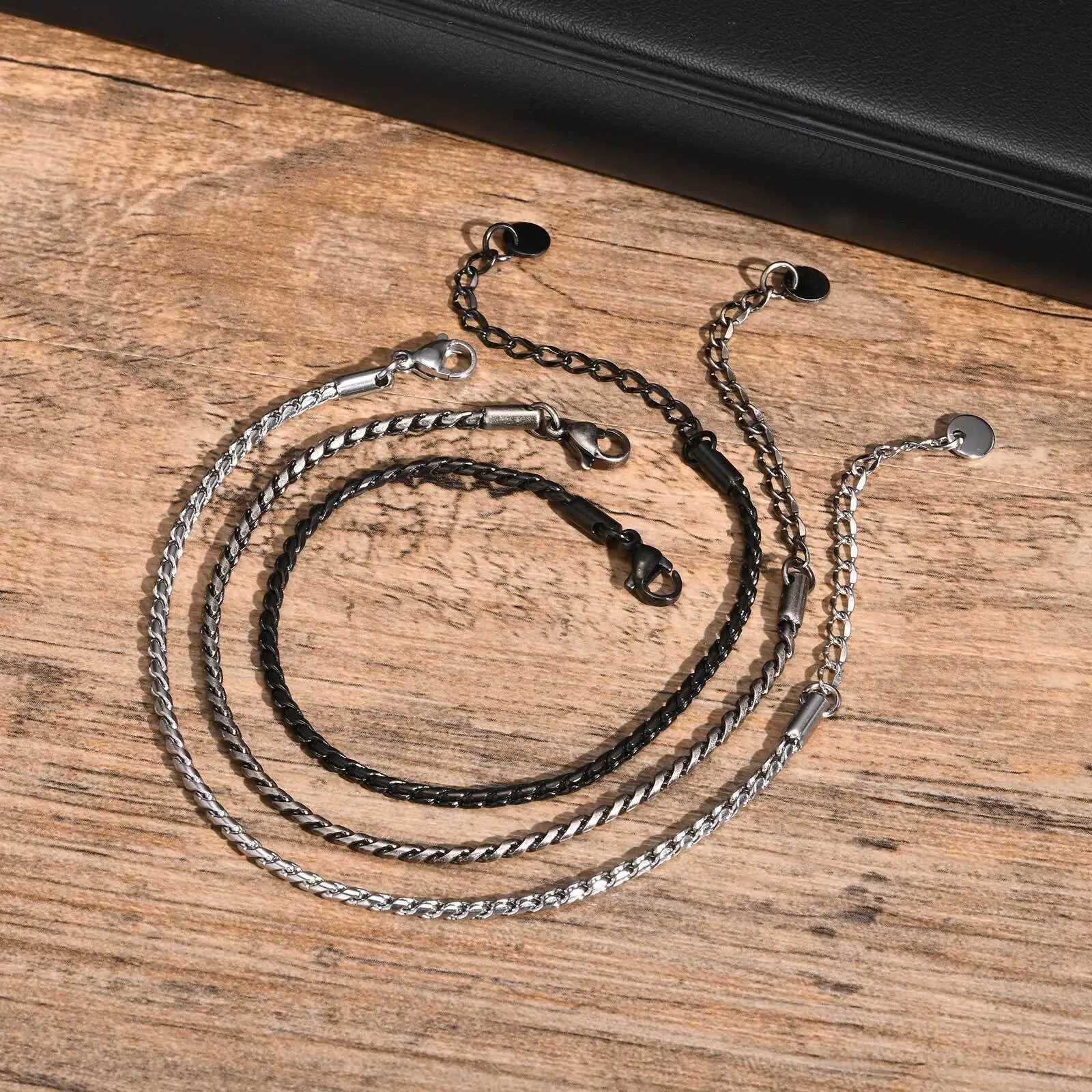 Thin Men Snake Link Chain Bracelets Punk Twisted Stainless Steel Glossy Chain Bracelet Classic Adjustable Jewelry W250526