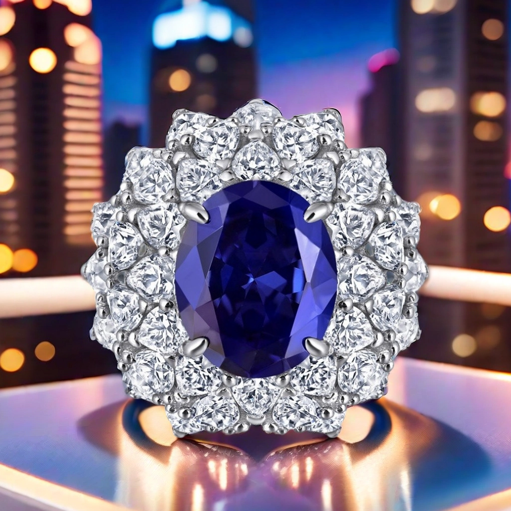 6CT 10*12 S925 sterling silver high carbon diamond cultivated sapphire Royal Blue ring finely elegant individualistic fashionable hotselling designer 