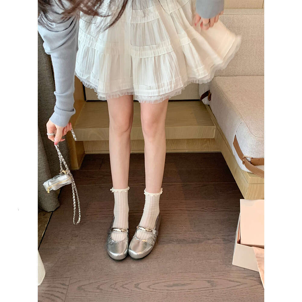 Sheepskin Version Su Yinyin Same Style Moonlight Ballet Round Toe Metal Strap Shallow Mouth Flat Single Women Mary Jane Shoes