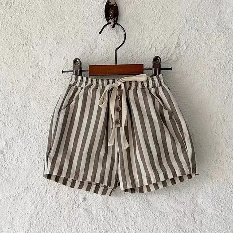 Ircomll Summer Childrens Clothing Short Vintage Linen Cotton Stripe Pants Boy Girl Casual Shorts Kids Wear 9M6Y 250527