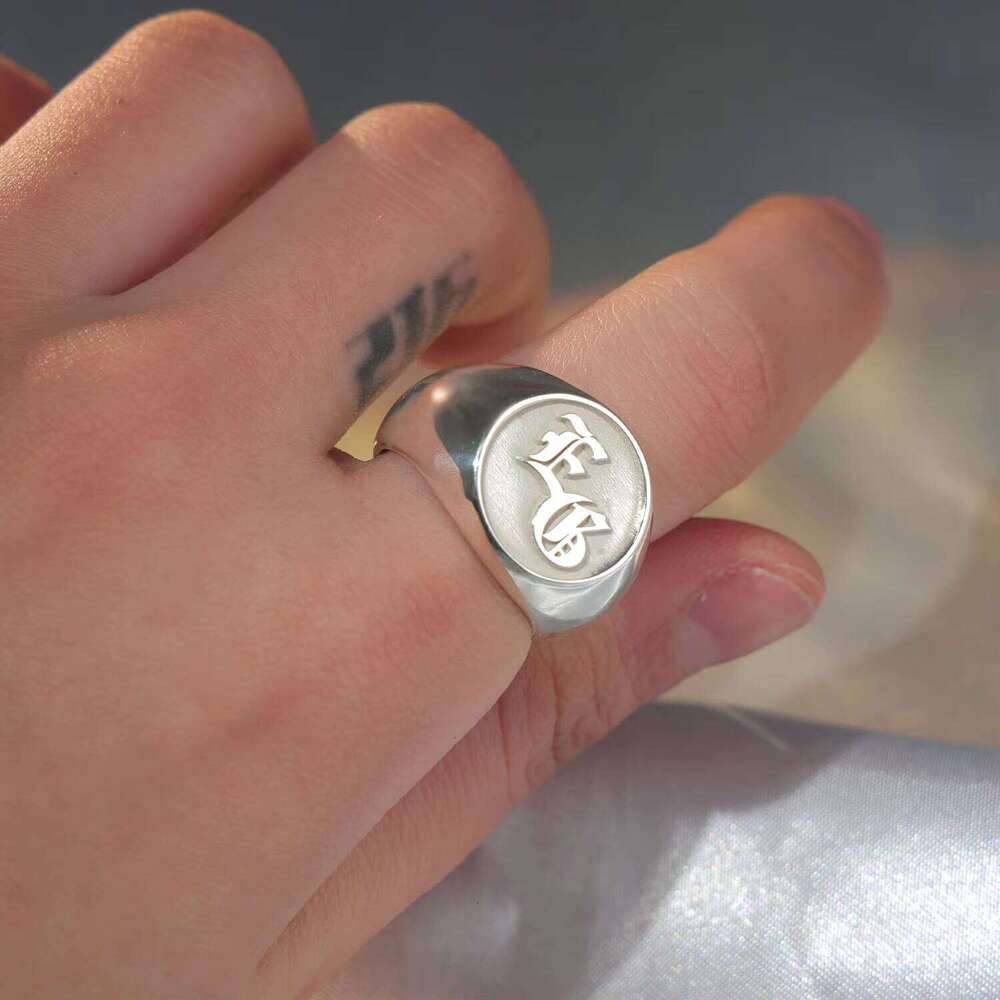 Custom Engraved 26 Letters Personalized A-Z Initial 15mm for Men Fashion Charm Sterling Sier Ring