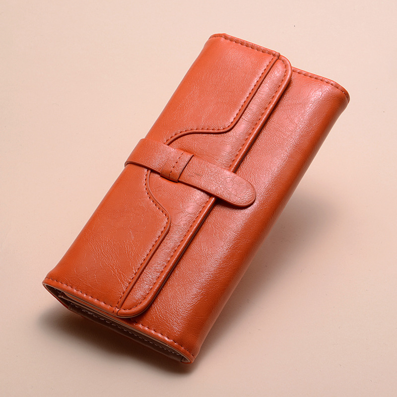 Free Shipping Designer Wallet High-quality New Women's Handbag Long Fashion Oil Wax Leather, Three Fold Draw With Key Mobile Phone Bag Solid Colo