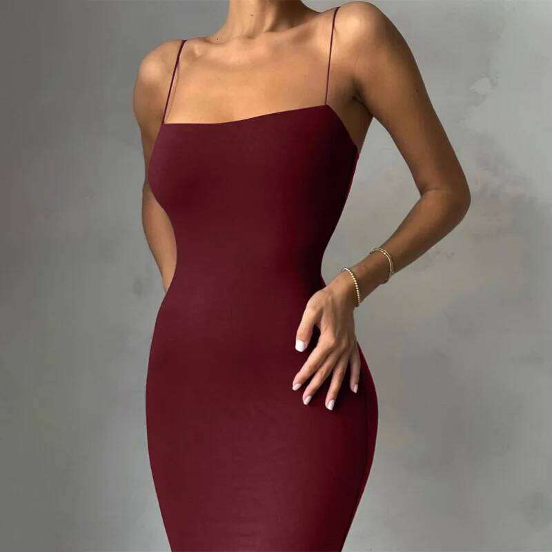 Hot Tight Dresses Summer Sexy Dress Women Streetwear Sleeveless Solid Spaghetti Strap Bodycon Casual Clubwear Elegant Party Dresses Casual Knee Length