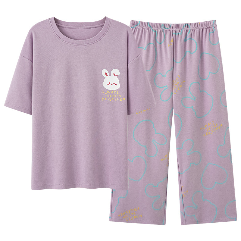 B901-Pajamas women's summer pure cotton short-sleeved shorts summer large size can be worn outside home clothes suit