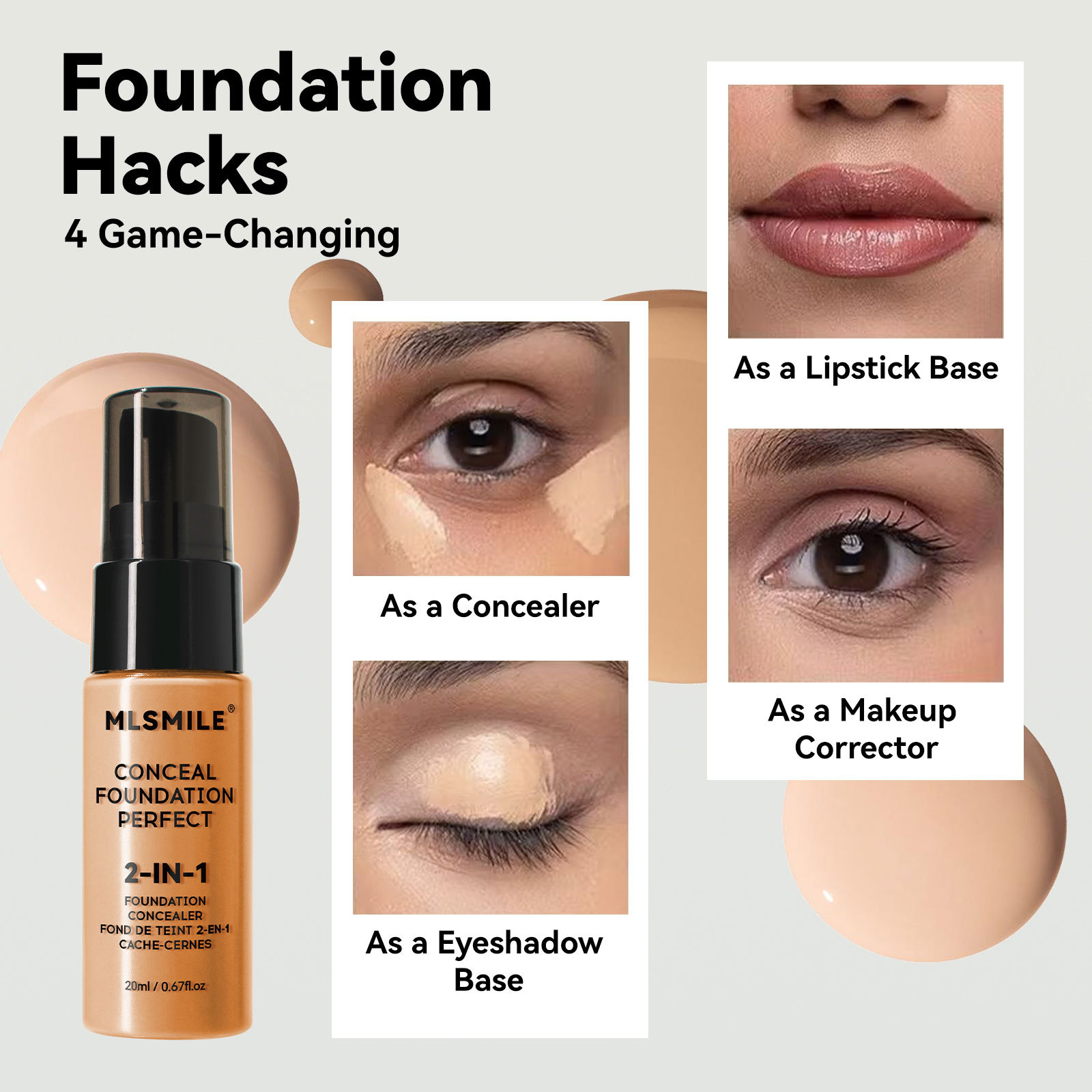 MLSMILE 6-color Liquid Foundation Is Durable Waterproof Oil Control Concealer And Foundation Make-up