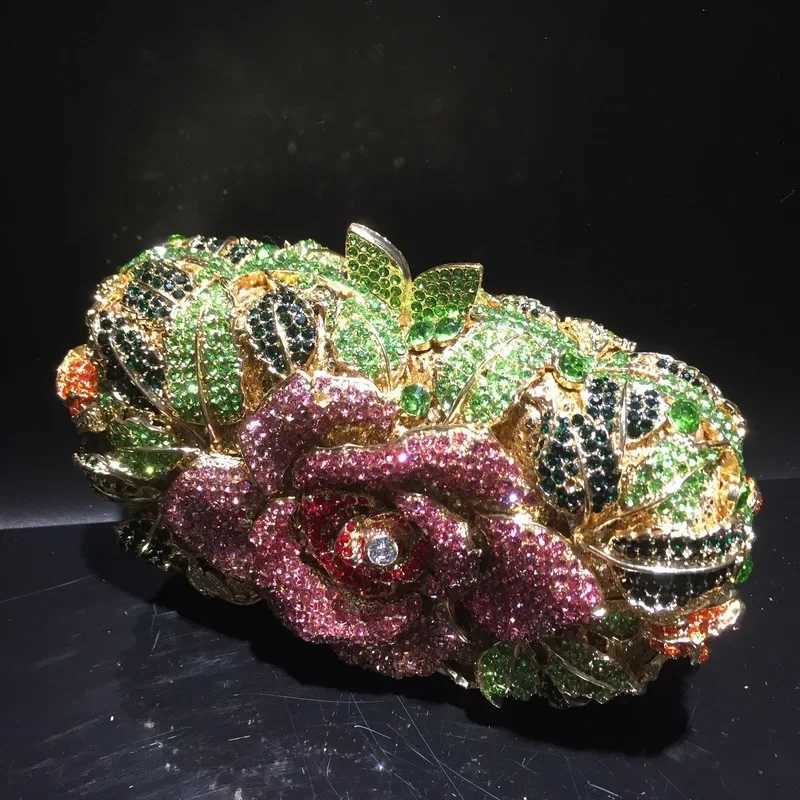 Elegant Rose Gold Rhinestone Evening Bag for Women Wedding Bridal Party Purse Luxury Diamond Handbag Designer Crystal Bags W250527