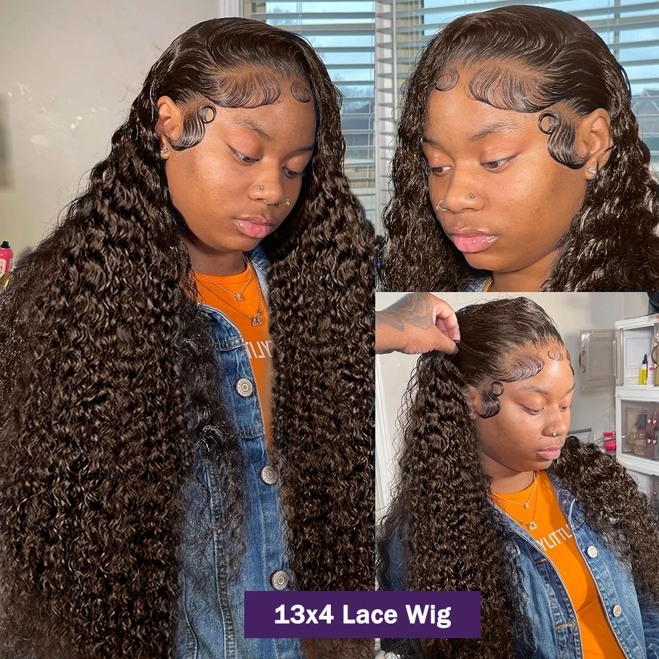 250 Density Brown Curly Wigs 13x6 HD Lace Front Human Hair Wig Deep Wave 34 Inch For Women synthetic lace front wigs