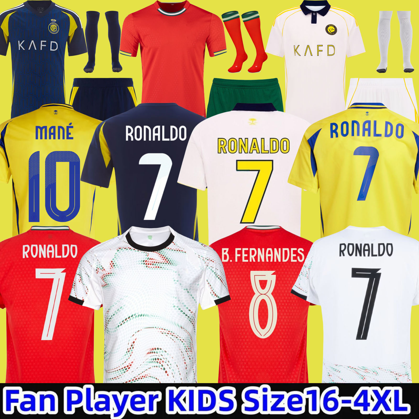 Baby Kids 24 25 Al Nassrs FC Portugal Jerseys Kits Ronaldo 2024 2025 CR7 BERNARDO BRUNO FERNANDES Children Athletic Outdoor Apparel Kids Football Shirts duran HOME